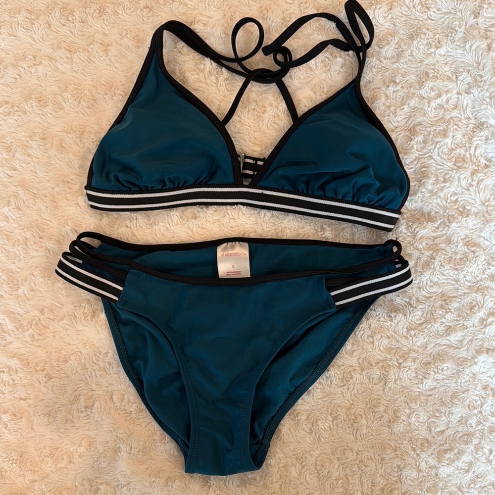 Teal Strappy Bikini Set with Contrast Trim